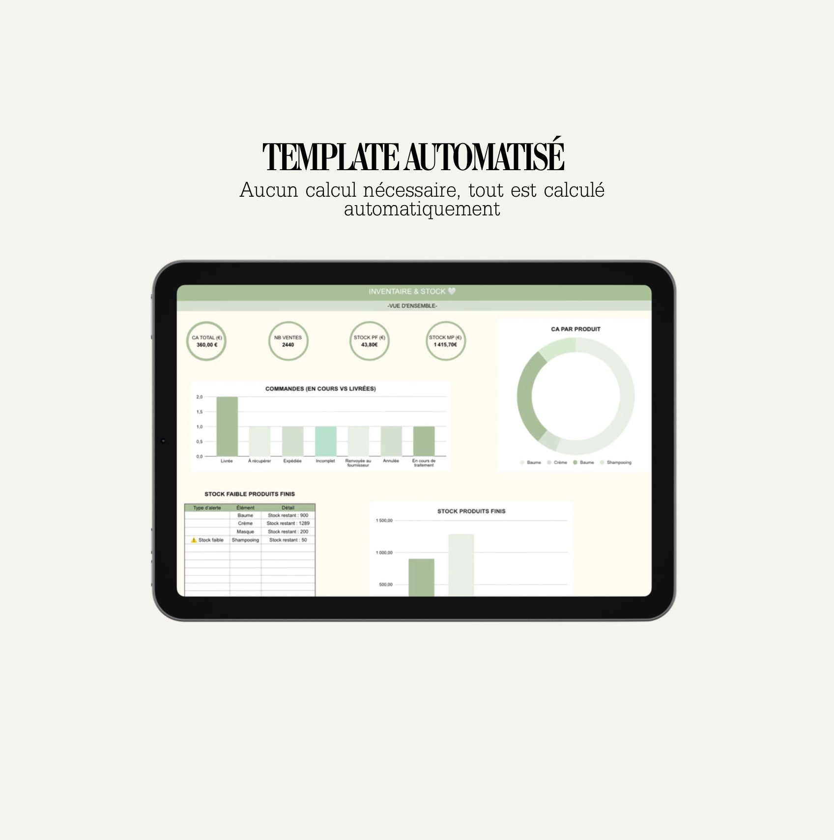 Inventaire & Stock – Gestion Complète Google Sheets pour Marque Beauté