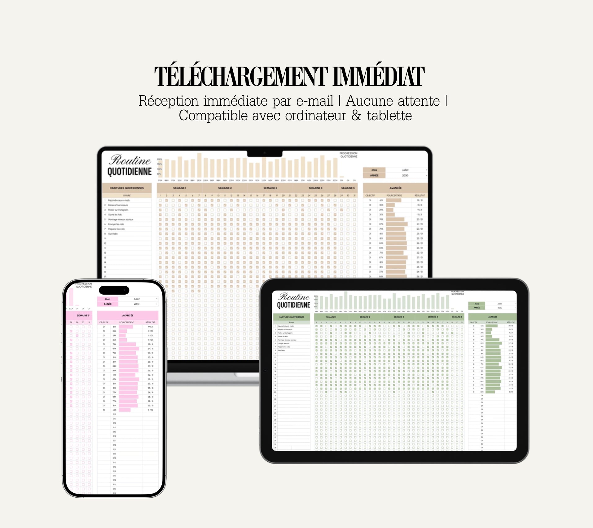 Routine Quotidienne – Planner Google Sheets pour Entrepreneur(e) Beauté