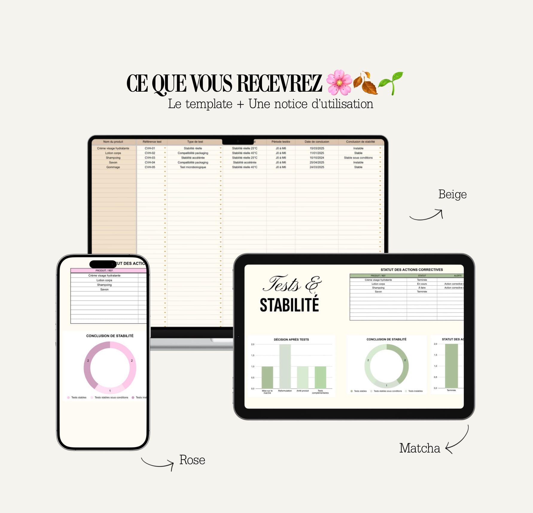 Tests & Stabilité pour produit cosmétique – Suivi Complet Google Sheets