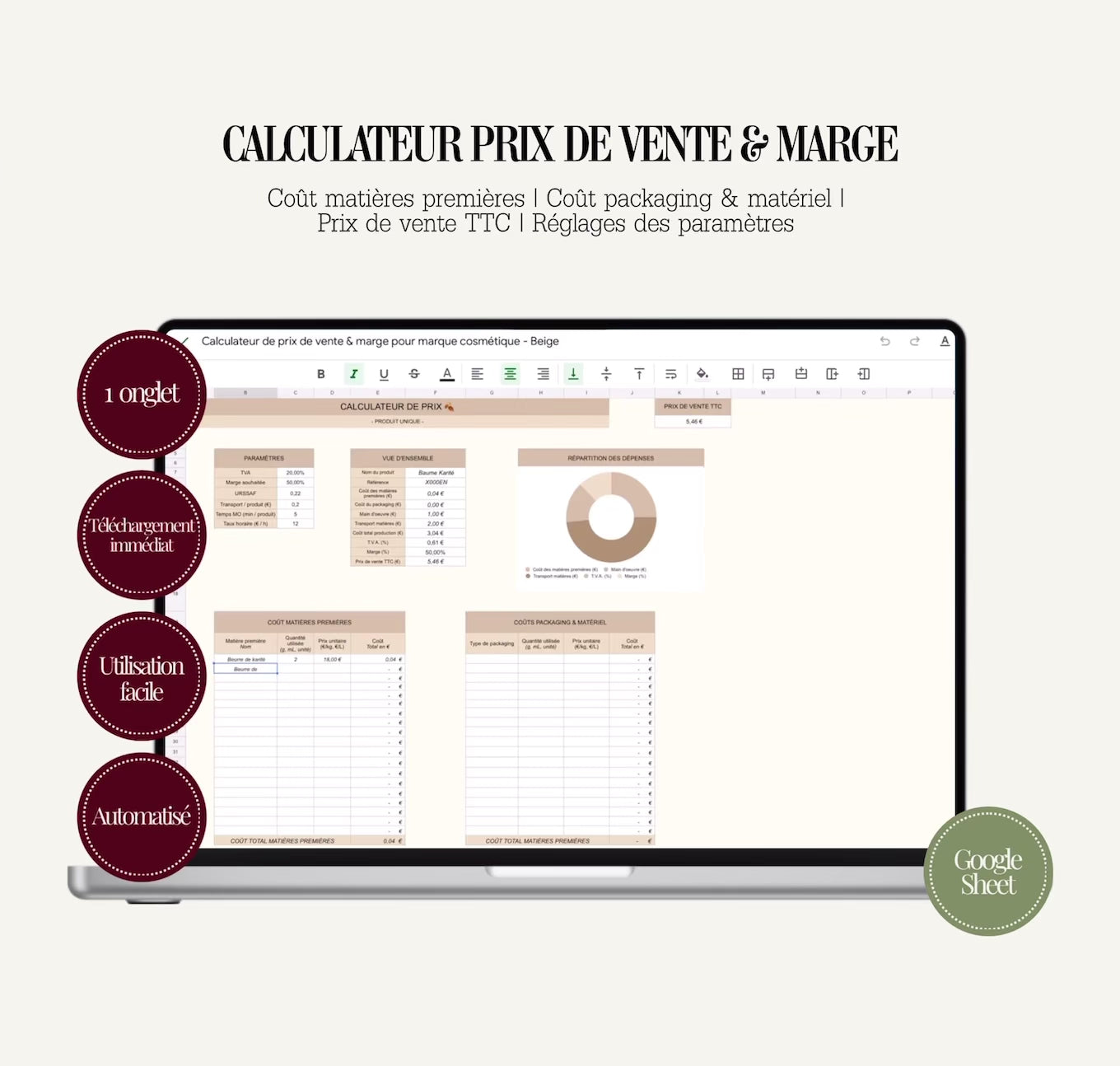 Calculateur Prix de Vente & Marge – Template Google Sheets